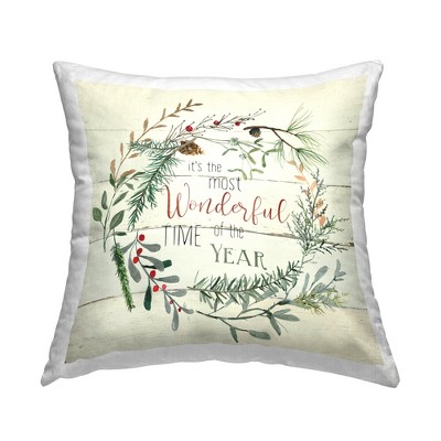 Stupell Industries Wonderful Time of Year Holiday Botanicals Wreath