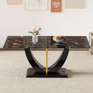 PAGED Rectangle Dining Table Modern Kitchen Table with Imitation Marble Texture Glass Tabletop, 71" Living Room Table for 6/8 Person - 1 of 4