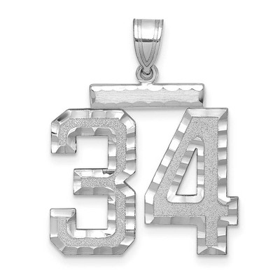 Black Bow Jewelry 14k White Gold, Varsity Collection, Large D/C Pendant, Number 34