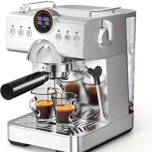 Kismile 2 Cup Stainless Steel Espresso Machine with LED Display, Cold Brew and Milk Frother Steam Wand for Latte and Cappuccino - 1 of 4