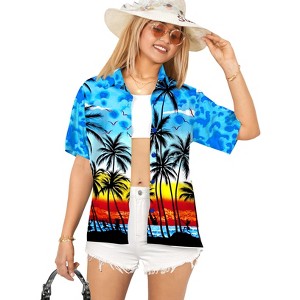 LA LEELA Hawaiian Shirts Womens Funky Vacation Button Up Casual Summer Beach Party Blouse Tops Short Sleeve Shirts Coverup for Women - 1 of 4