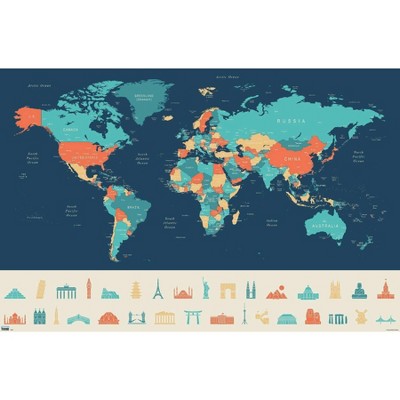 Trends International Map - Blue Unframed Wall Poster Prints : Target