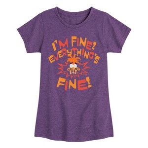 Girls' - Inside Out 2 - Anxiety I'm Fine Everything's Fine Fitted Short Sleeve Graphic T-Shirt - 1 of 4