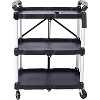 3 Tier Folding Utility Cart On Wheels, Heavy Duty Rolling Plastic Service Cart with Lockable Castors & Dual Handles, 150 Lb Capacity, for Home Garage - 4 of 4
