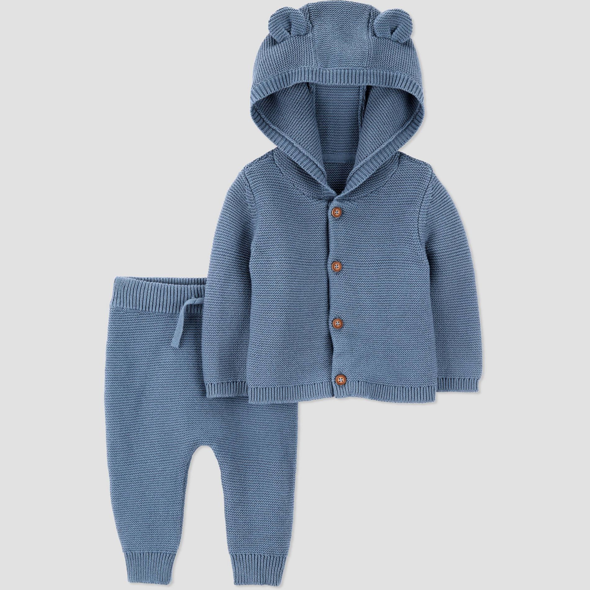Carter's Just One You® Baby Boys' 2pc Hooded Bear Sweater and Jogger Pants Set - Blue Newborn