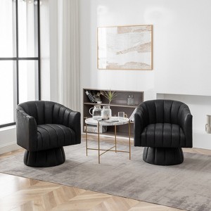 SEYNAR Mid-Century Swivel PU Leather Tufted Round Accent Barrel Chair set of 2 - 1 of 4