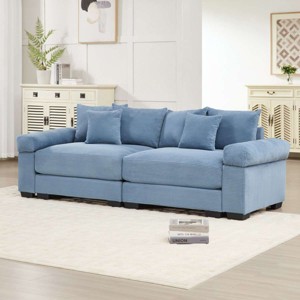 92" Modern Corduroy Sofa with Extra-Thick Cushions and Throw Pillows, Comfy Oversized Cloud Sofa for Living Room or Apartment–The Pop Home - 1 of 4