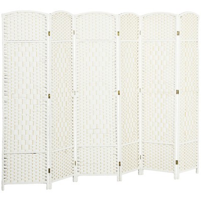 HOMCOM 6 Panel Room Divider, 6' Tall Folding Privacy Screen, Hand-Woven Freestanding Wood Partition for Home Office, Bedroom