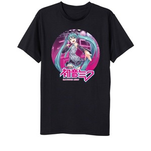Hatsune Miku Anime Cartoon Circle Frame  Black Graphic Tee - 1 of 3