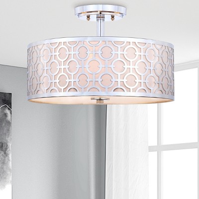 Modern Chrome Drum 15.5" Incandescent Flush Mount Ceiling Lamp
