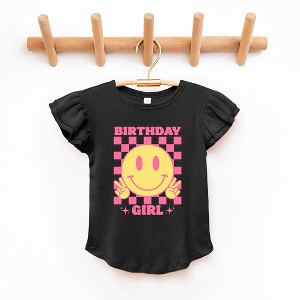 The Juniper Shop Birthday Girl Checkered Toddler Flutter Sleeve Tee - 1 of 3