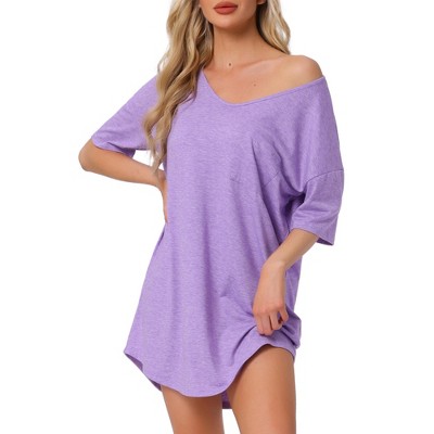 INSPIRE CHIC Women's Soft V Neck Curved Hem Comfy Oversized Nightshirt with Chest Pocket