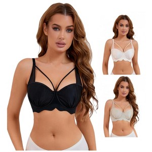 INSPIRE CHIC 3 Pcs Women's Soft Underwire Front Cross Lightly Adjustable Straps Training Minimizers Bras - 1 of 4