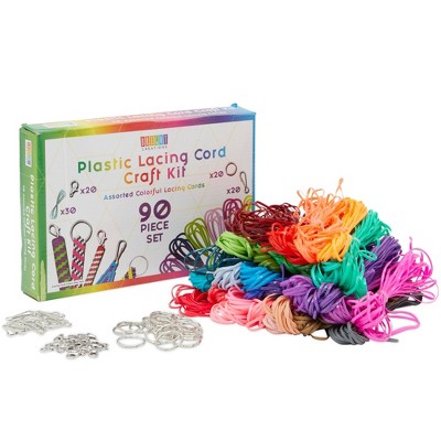 Bright Creations Bright Creation 90 Piece Gimp Lace Lanyard Cord for DIY Bracelets with Keychain Rings, Snap Hooks, Lobster Clasps (30 Colors)