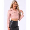 INSPIRE CHIC Women's Faux Leather Long Sleeve Zipper Up Moto Cropped Jacket - 3 of 4