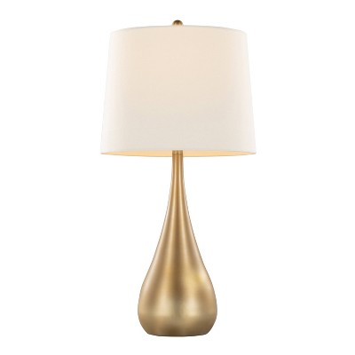 Set of 2 Gold Teardrop Table Lamps with White Drum Shades
