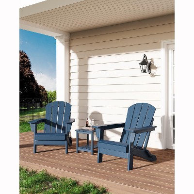 Folding Adirondack Chairs Set of 2, HDPE Plastic Outdoor Chairs with Wood Texture- 380Lbs & Weather Resistant for Fire Pit,Patio, Backyard