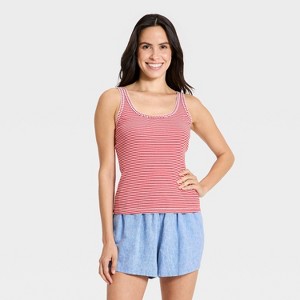 Women's Textured Rib Tank Top - Universal Thread™ Red Striped L