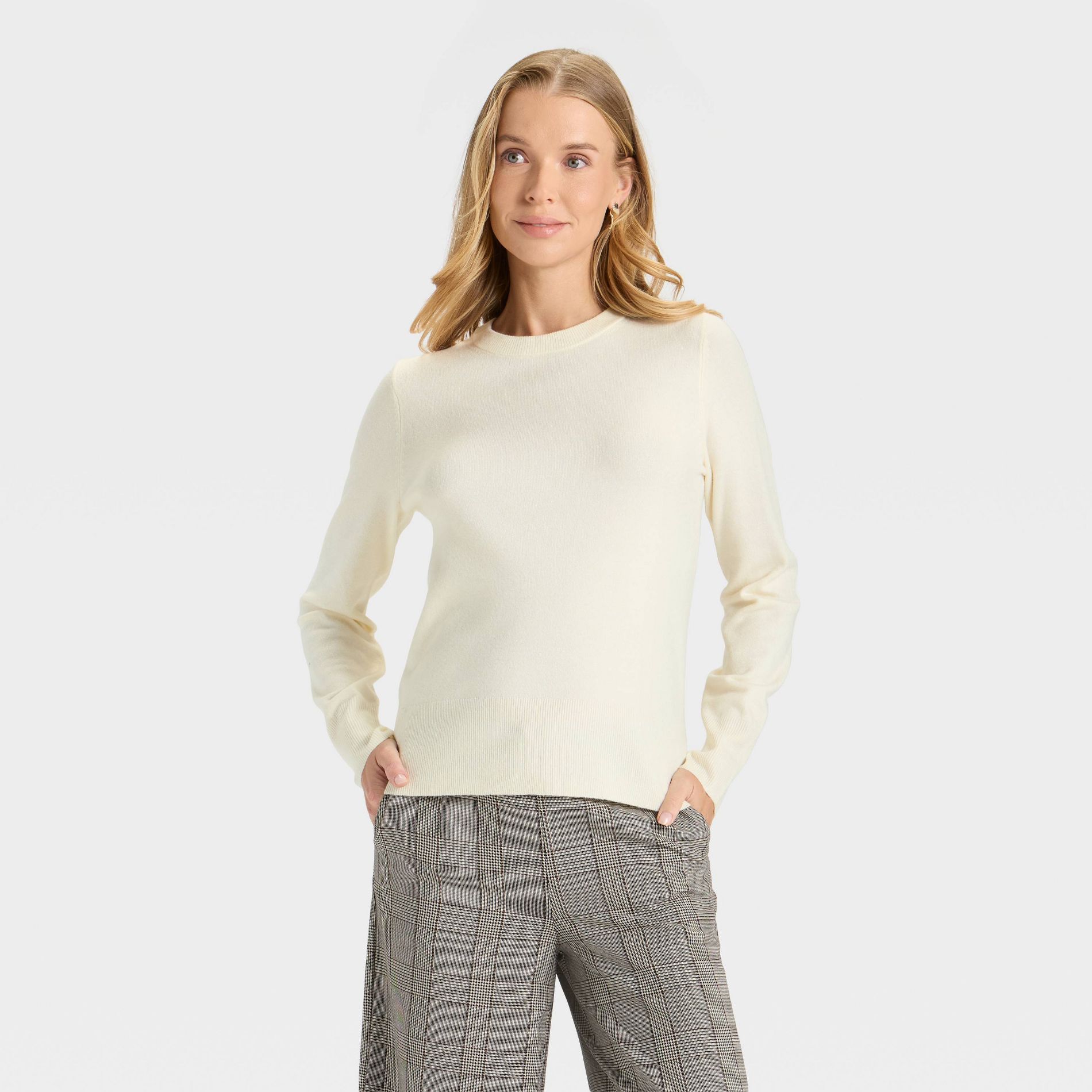 Women's Slim Fit Cozy Knit Pullover Sweater - A New Day™ Cream S