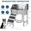 coucheta 38" Professional Stainless Steel Dog Washing Station – Dog Bathtub with Ramp, Non-Slip Grate, Left Stairs & Sliding Door for - 4 of 4