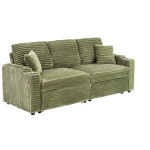 TiramisuBest 80-Inch 2-in-1 Folding Sofa with Hidden Lying Function, Cup Holder & Pillow, Space-Saving Sofa for Living, Green - 1 of 4