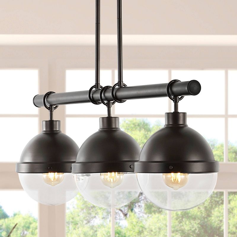 33&#34; 3-Light Caleb Industrial Farmhouse Iron/Glass Linear LED Pendant Oil Rubbed Bronze/Clear - JONATHAN Y, 3 of 12