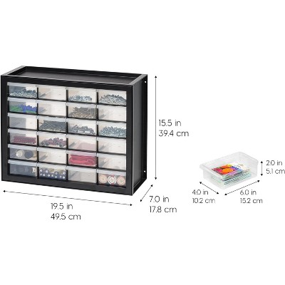 IRIS USA 24 Drawer Stackable Storage Cabinet for Hardware Crafts, Black Small Brick Organizer Utility Chest, Scrapbook Art Hobby Multiple Compartment