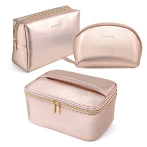 Generic 3 Pcs Makeup Bag Portable Travel Cosmetic Bag Large Makeup Bag Organizer with Gold Zipper Waterproof Toiletry Bags - 1 of 4