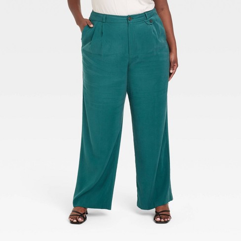 Women's High-Rise Relaxed Fit Baggy Wide Leg Trousers - A New Day™ Green 22