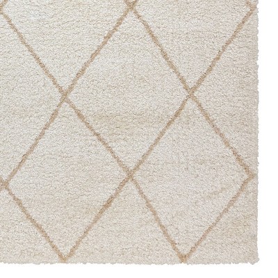 Ivory Diamond Pattern Tufted Shag Runner Rug