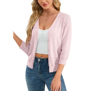 Clearlove Womens Cropped Cardigan Knit Shrugs for Dresses V Neck Button Down Bolero Cardigans Sweaters - 1 of 4