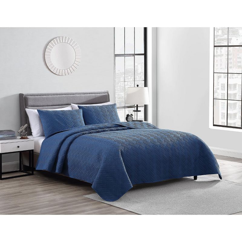 Kate Aurora Basic Bedding Cable Embossed 3 Piece Quilt & Pillow Shams/Coverlet Set, 1 of 9