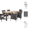 GDFStudio Plauche Outdoor Wicker and Acacia Wood 7 Piece Dining Set with Cushion, Teak/Multibrown/Beige - 3 of 4