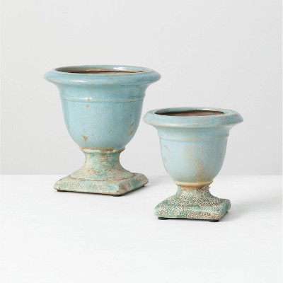 Sullivans Set of 2 Ceramic Urn Vases 6.25"H & 5"H Blue