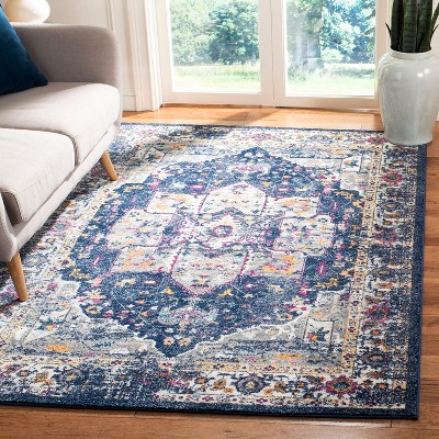 Navy and Grey Distressed Oriental Medallion 4' x 6' Area Rug