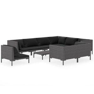 vidaXL Patio Lounge Set Outdoor Sectional Corner Sofa Poly Rattan Dark Grey - 1 of 4