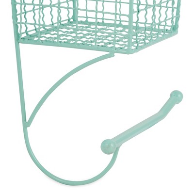Aqua Metal Farmhouse Wall-Mounted Toilet Paper Holder with Storage Basket