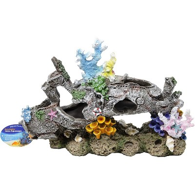 Penn-Plax Deco-Wrecks Large Aquarium Decorations Grey Submarine Coral Scape