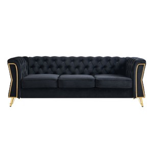 3-Seater Velvet Tufted Sofa with Wood Frame and Gold Metal Legs, 87 inch Long Modern Upholstered Couch for Living Room or Apartment-Koiai - 1 of 4