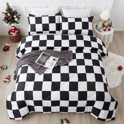 Der Rose BALHAM TRADE-3 Piece Checkered Comforter Queen Black White Plaid Gingham Bed Set Bedding Checkered - Black White-Quee 90"x90" — фото 4