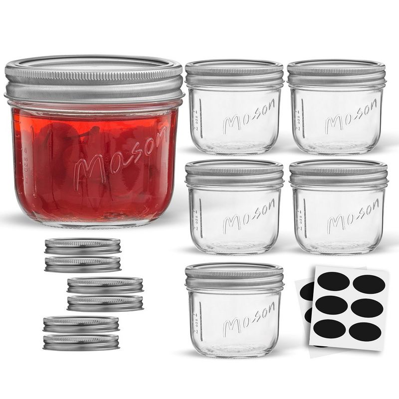 JoyJolt Wide Mason Jars with Airtight Lids, Labels and Measures - 8 oz - Set of 6, 5 of 7