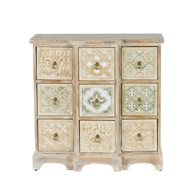 Whitewashed 9 Drawer Wood Dresser Beige - Olivia & May