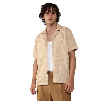 Campus Sutra Men Men's Beige Embroidered Flora Shirt