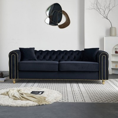 NicBex Couches for Living Room 86" Loveseat Sofa Luxury Modern Velvet Fluffy Upholstered 2-seater Sofa with 2 Throw Pillows for Bedroom