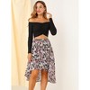 INSPIRE CHIC Women's High Low Hem Elastic Waist Lurex Chiffon A-Line Midi Floral Skirt - 3 of 4