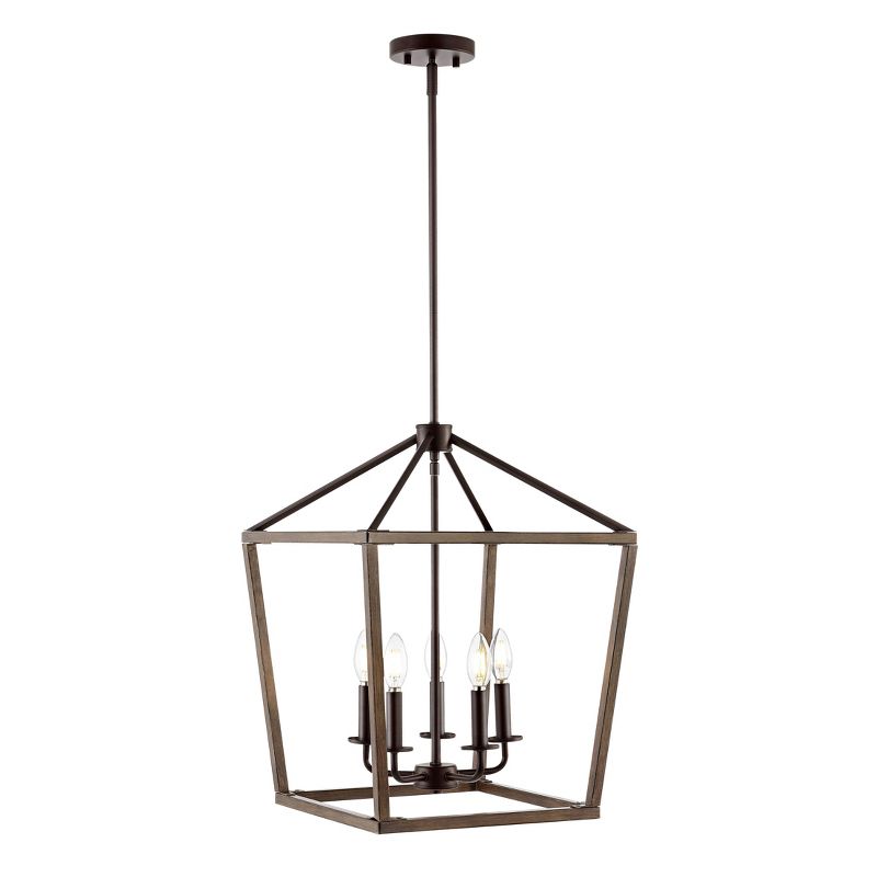 16&#34; LED 5-Light Oria Iron Industrial Lantern Pendant Oil Rubbed Bronze/Faux Wood - JONATHAN Y, 4 of 8