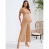 Women's Maternity Summer Cutout Jumpsuits Puff Short Sleeve Sweetheart Neck Ruffle Casual High Waist Wide leg Rompers - 4 of 4