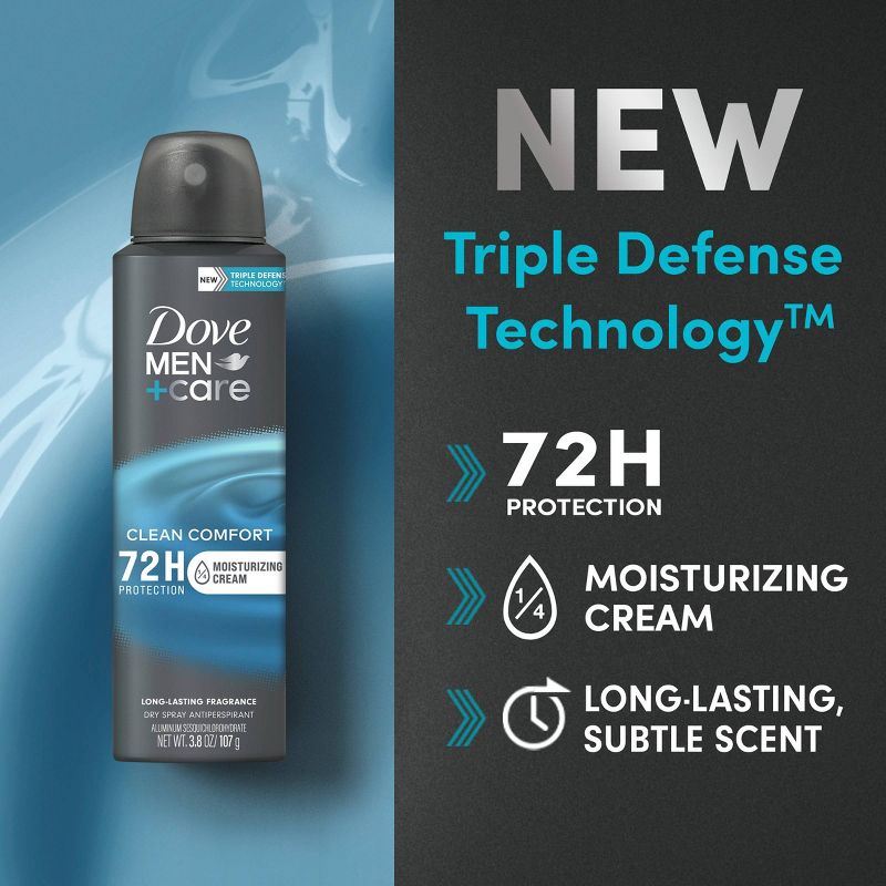 Dove Men+Care 72-Hour Clean Comfort Dry Spray Antiperspirant Deodorant - 3.8oz/2ct, 4 of 9