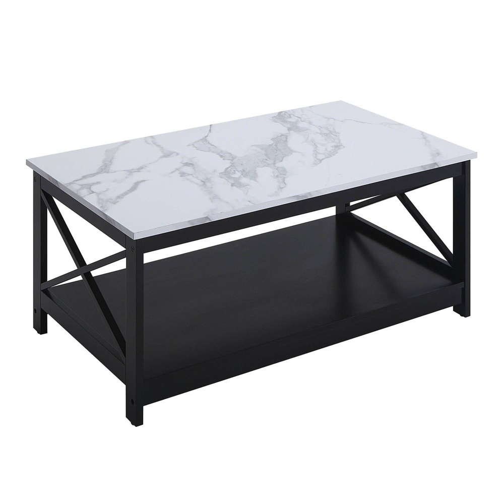 Breighton Home Oxford Coffee Table with Shelf in White Faux Marble/Black