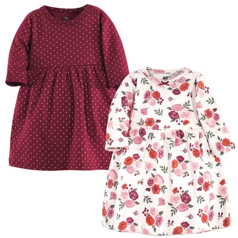 Touched by Nature Baby and Toddler Girl Organic Cotton Long-Sleeve Dresses  2pk, Bright Flowers, 9-12 Months 